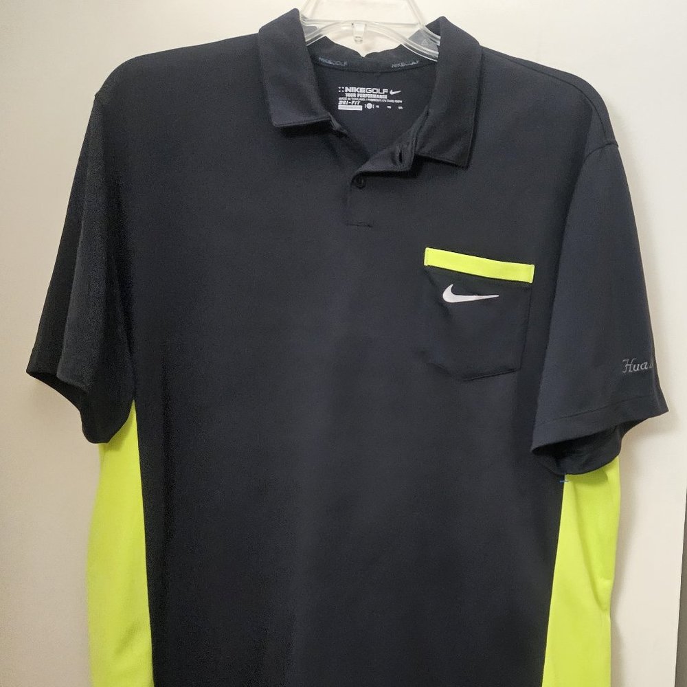 Nike Golf Tour Performance Men's Polo XL Black Yellow Pocket Hualalai Dri-Fit